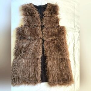 Calvin Klein Womens Chocolate Retro Faux Suede and Fur Vest Size Small